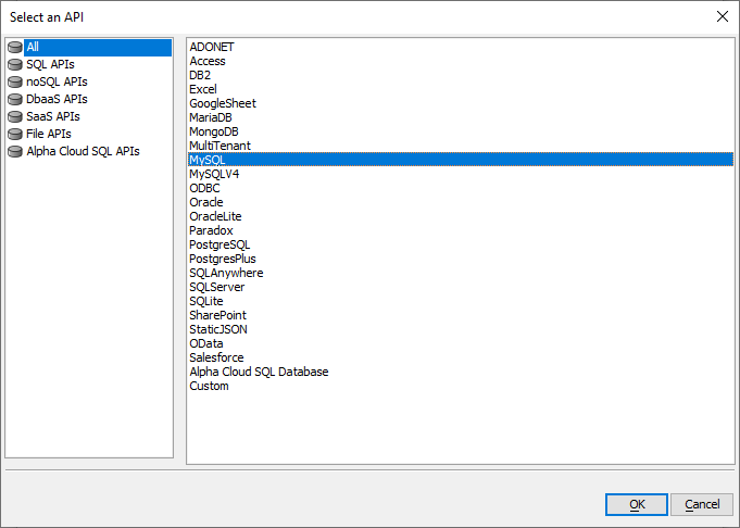 Set the Connection Type to MySQL.